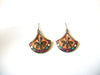 Bohemian Copper Toned Enameled Rhinestone Fan Dangle Earrings 9216