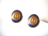 Vintage Gold Toned Purple Swirl Enameled Pierced Earrings 9216