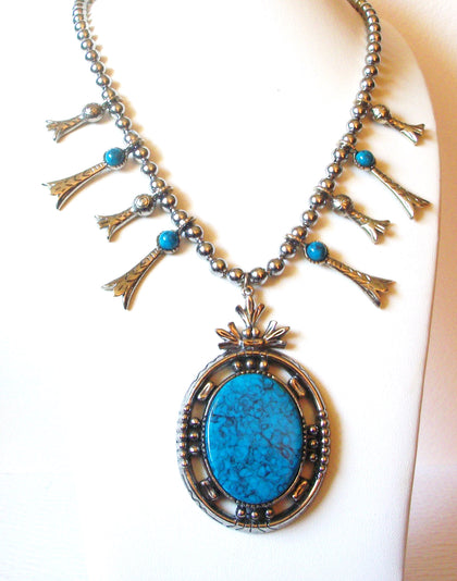 Vintage Southwestern Squash Blossom Pendant Necklace 81517