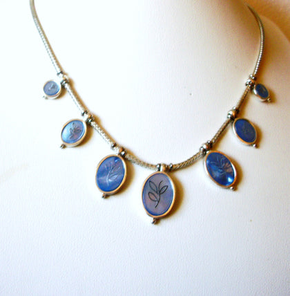 Vintage HC Silver Toned Flower Glass 18" Necklace 121816