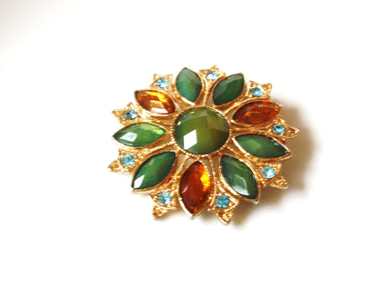 Vintage Brooch Pin Gold Toned Rhinestone Ornate 2" Long 60816