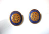 Vintage Gold Toned Purple Swirl Enameled Pierced Earrings 9216