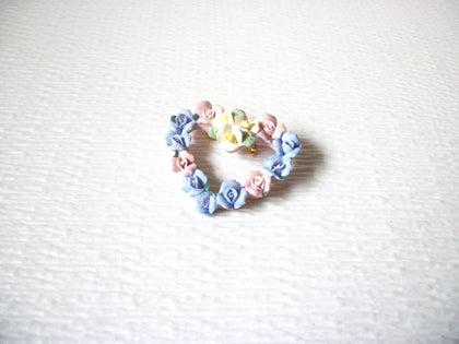 Vintage Pastel Roses Heart Brooch 30717