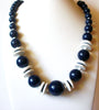 Chunky Dark Blue White Graduated Design Old Plastic Beads Retro Necklace 9617