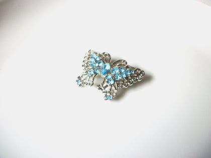 Retro Sparkling Silver Toned Blue Rhinestone Butterfly Brooch Pin 81517