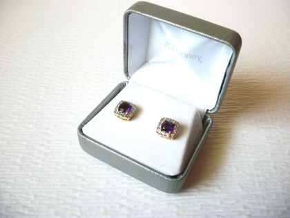 Over Sterling 14K Silver Ear Genuine Amethyst With Diamond Accent Prong Set Stud Earrings 5917