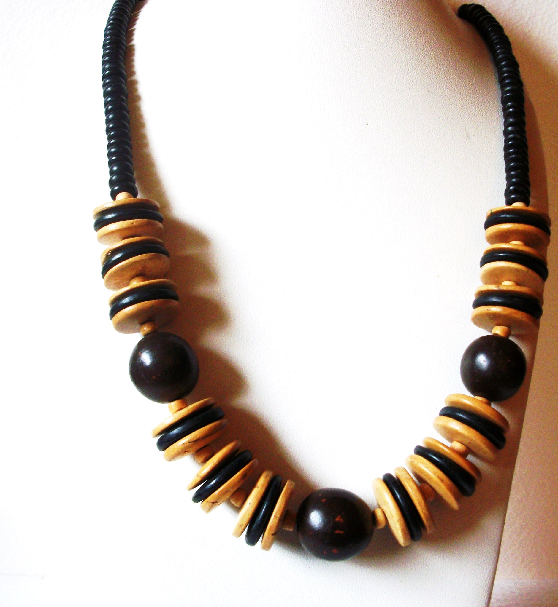 Vintage Chunky Organic Natural 28" Wood Necklace 122916