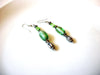 Vintage Green Foil Glass Dangle 3" Earrings 121816