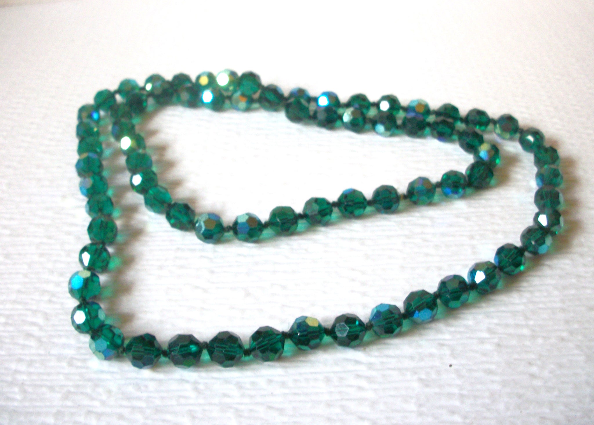 Vintage Teal Green Czech Glass 34" Necklace 80417