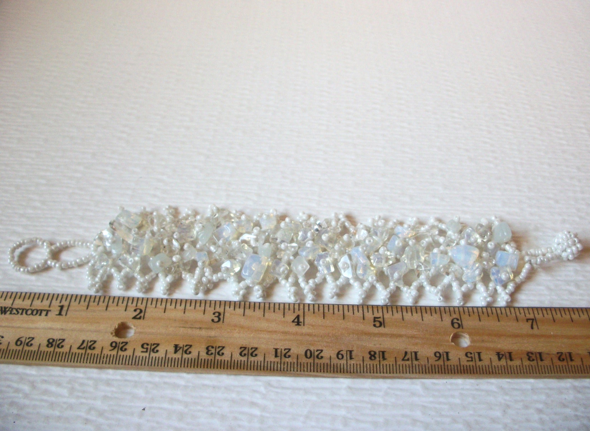 Vintage Hand Woven MOONSTONE Chips Glass Wide Bracelet 30717