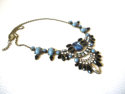 Retro Silver Gray Blue Clear Rhinestone Statement Necklace 1230