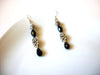 Vintage Black Glass Dangle 3" Earrings 121816