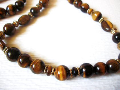 Tigers Eye Semi Precious Stone 36" Long Vintage Glass Necklace 61518