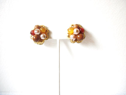 Vintage Cluster Glass Pearl Clip On Earrings 123020