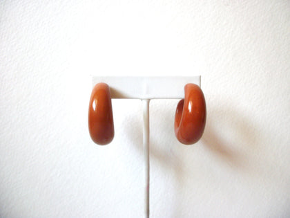 Retro Rust Brown Orange Thick Hoop Old Plastic Earrings 5917
