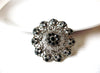 Larger Vintage Silver Toned Damask Black Rhinestone Brooch 30717