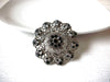 Larger Vintage Silver Toned Damask Black Rhinestone Brooch 30717