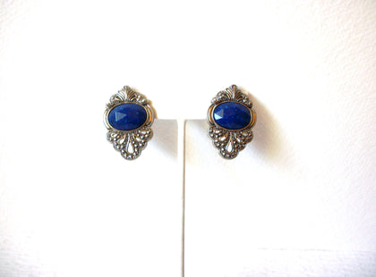 Retro Silver Blue Clip On Earrings 010121