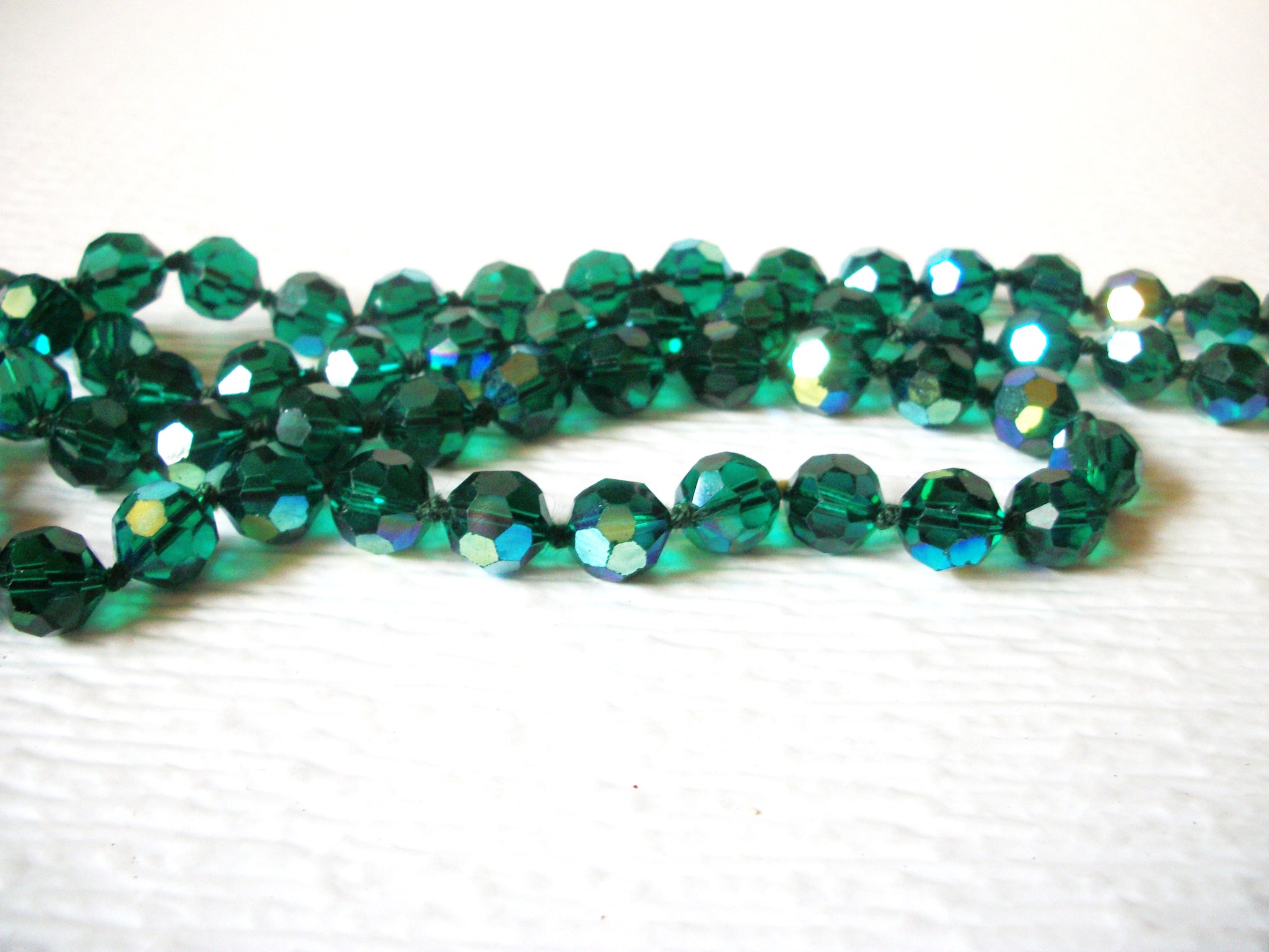 Vintage Teal Green Czech Glass 34" Necklace 80417