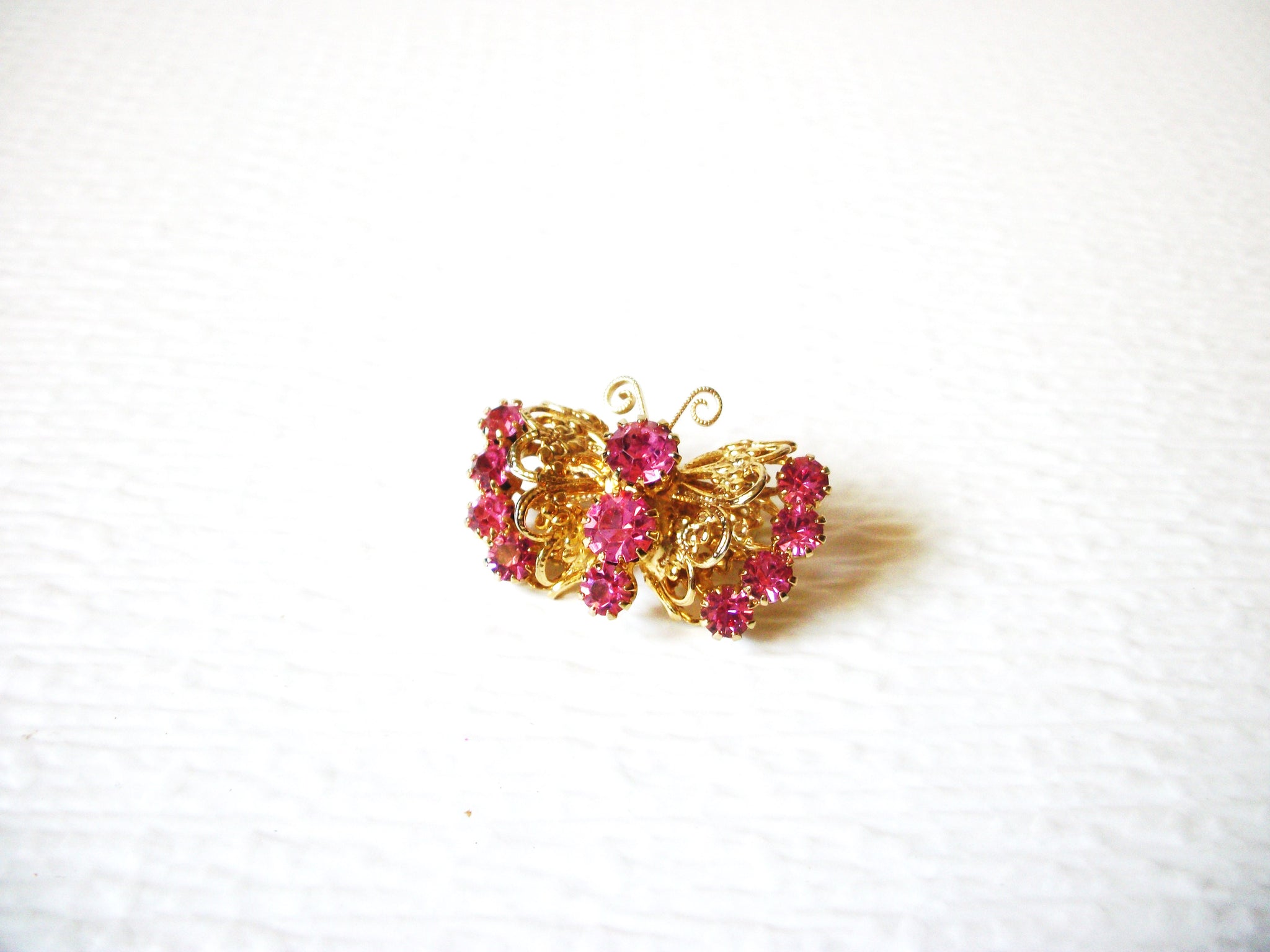 Pink Rhinestone Prong Set Butterfly Brooch Pin 91017