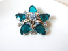 Retro Teal Blue Silver Rhinestone Flower Burst Brooch Pin 81517