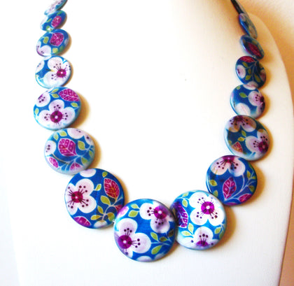 Vintage Glass Hand Painted 19' Necklace 121216