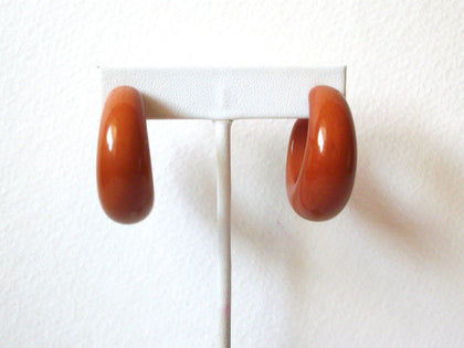 Retro Rust Brown Orange Thick Hoop Old Plastic Earrings 5917
