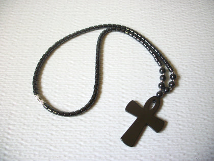 Hematite Semi Precious Cross Pendant Necklace 122920