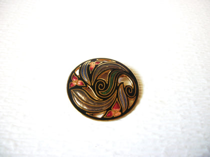 Vintage Round Floral Cloisonne Brooch Pin 5917