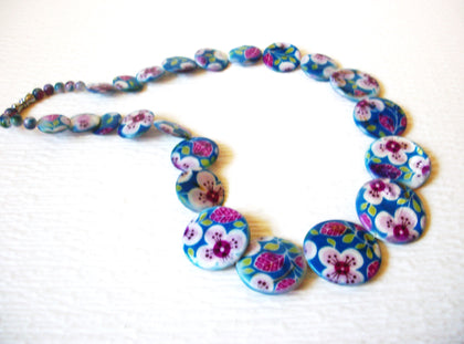Vintage Glass Hand Painted 19' Necklace 121216
