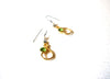 Retro Gold Toned Green Rhinestone Dangle Earrings 91517