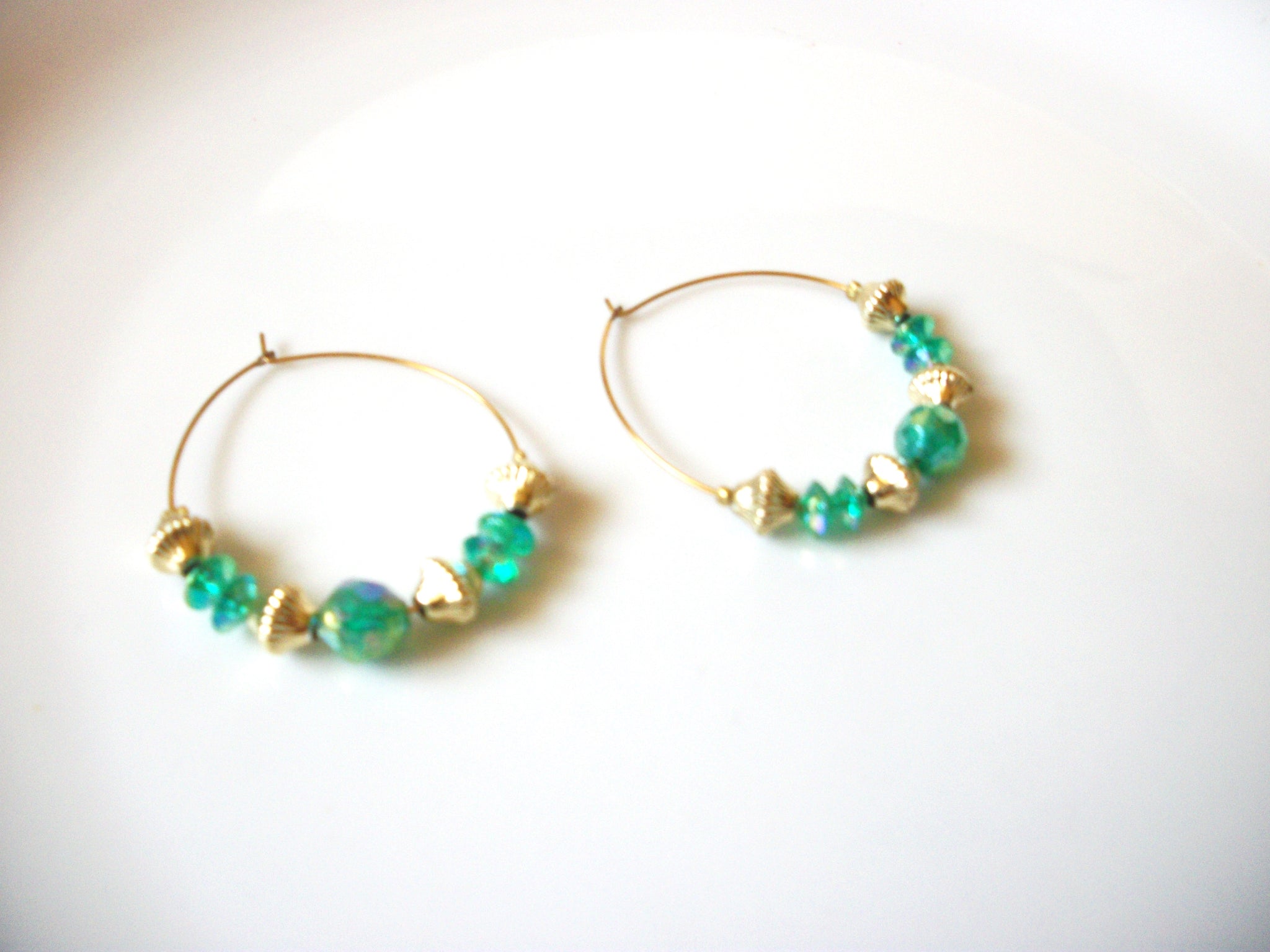 Retro Iridescent Green Hoop Earrings 92017