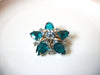 Retro Teal Blue Silver Rhinestone Flower Burst Brooch Pin 81517