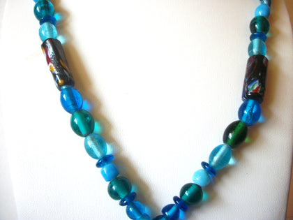 ZUNI Bear Pendant Vintage Blue Bullseye Glass Necklace 61518