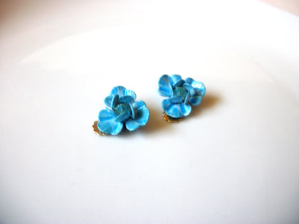 Smaller Vintage Blue Flower Clip On Earrings 80417