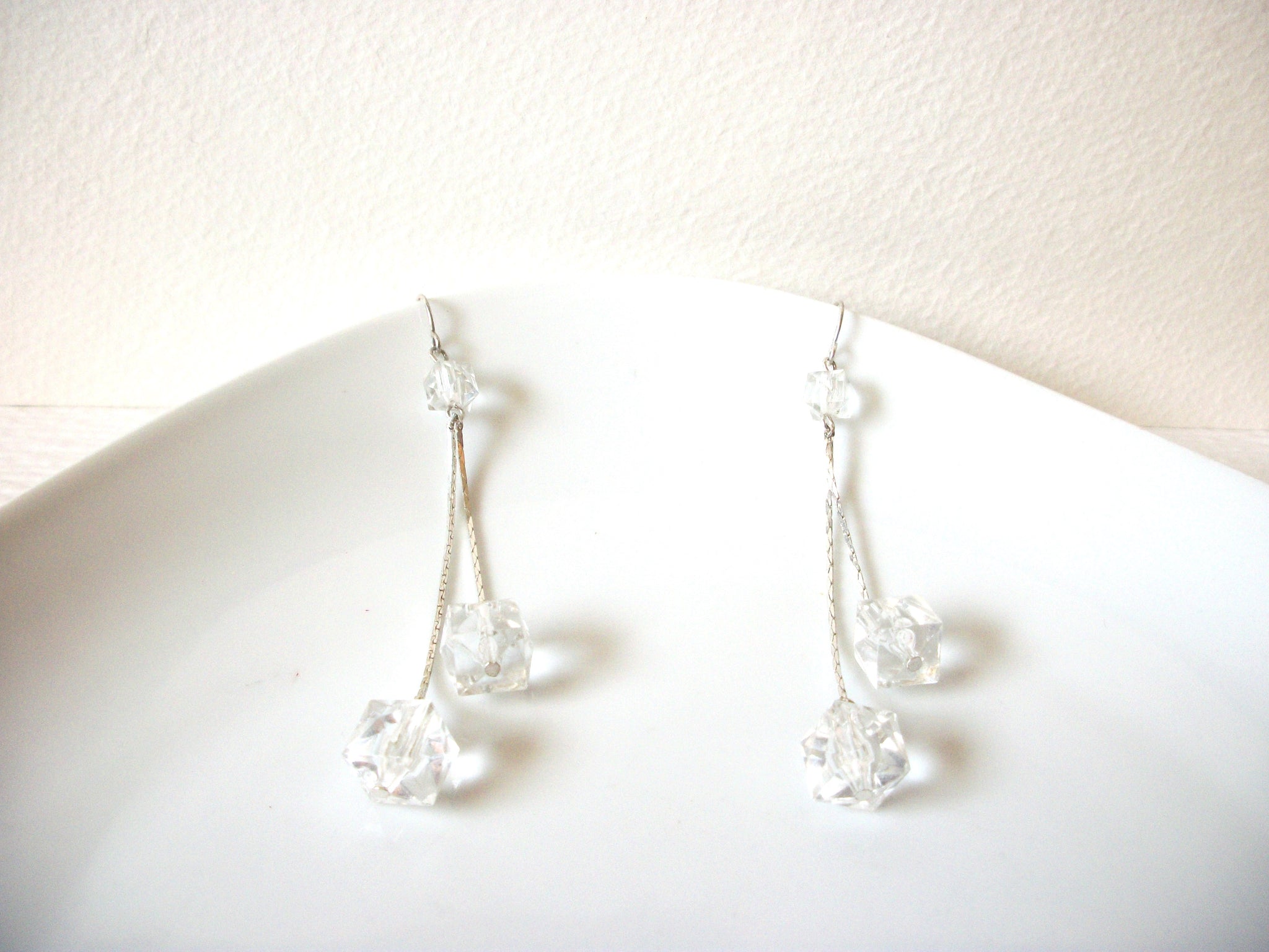 Retro Long Silver Clear Dangle Earrings 40420