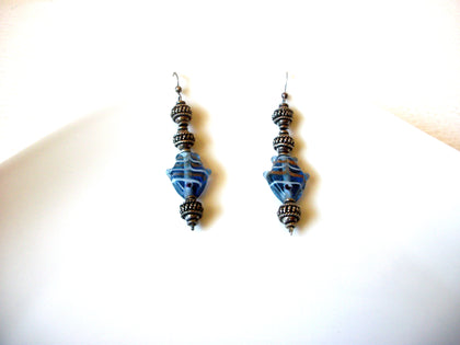 Vintage Blue Lamp Work Glass Dangle 2 1/2" Earrings 121816