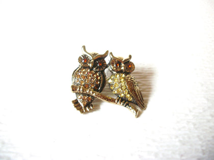 Antiqued Gold Tone OWL Rhinestone Brooch Pin 71517