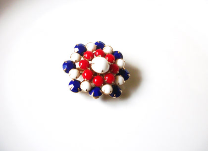 Vintage Prong Set Red White Blue Glass Brooch Pin 80417