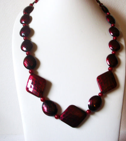 Retro Dark Cranberry Red Black 24" Necklace 122916