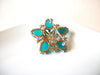 Retro Teal Blue Silver Rhinestone Flower Burst Brooch Pin 81517