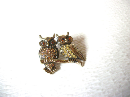 Antiqued Gold Tone OWL Rhinestone Brooch Pin 71517