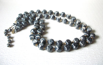 JAPAN Hand Molded Gray Old Plastic Beads Silver Toned Spacers Vintage Necklace 5917