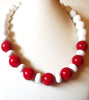 Vintage MONET Red White 18" Necklace 71517