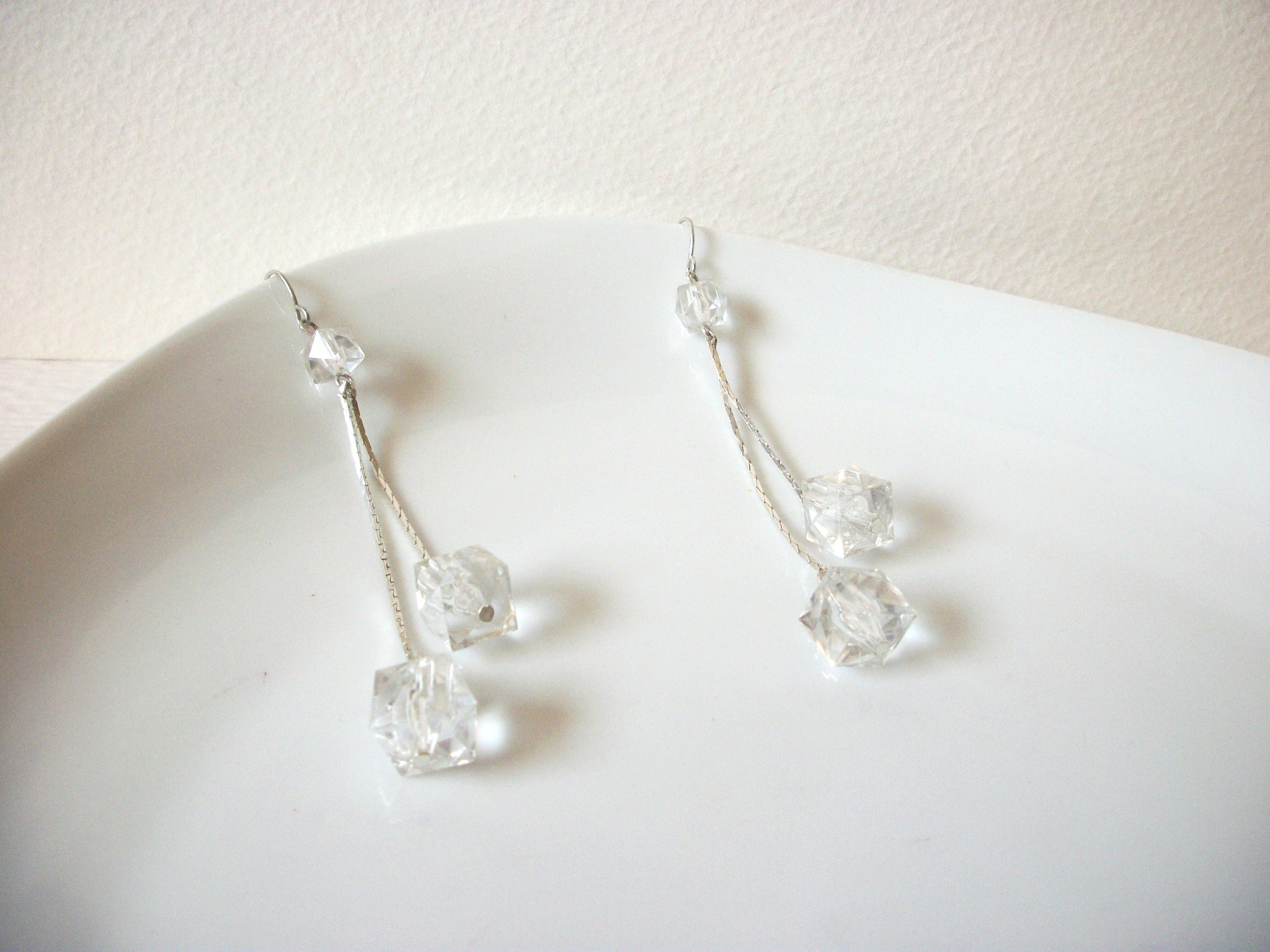 Retro Long Silver Clear Dangle Earrings 40420