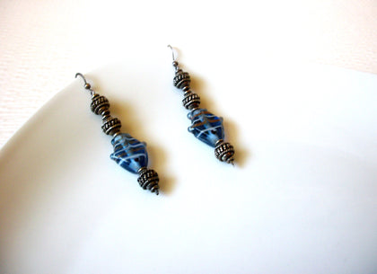 Vintage Blue Lamp Work Glass Dangle 2 1/2" Earrings 121816
