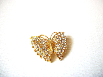 Retro Large Gold Toned Clear Rhinestone Butterfly Pin Brooch 5917