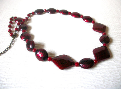 Retro Dark Cranberry Red Black 24" Necklace 122916