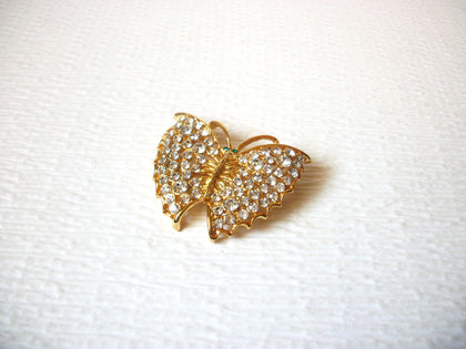 Retro Large Gold Toned Clear Rhinestone Butterfly Pin Brooch 5917