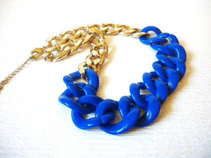 Retro Gold Toned Cobalt Blue Old Plastic 20" Necklace 121216